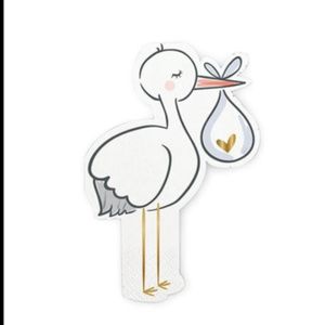20ct Die Cut Foil Beverage Shower Baby Napkins - STORK